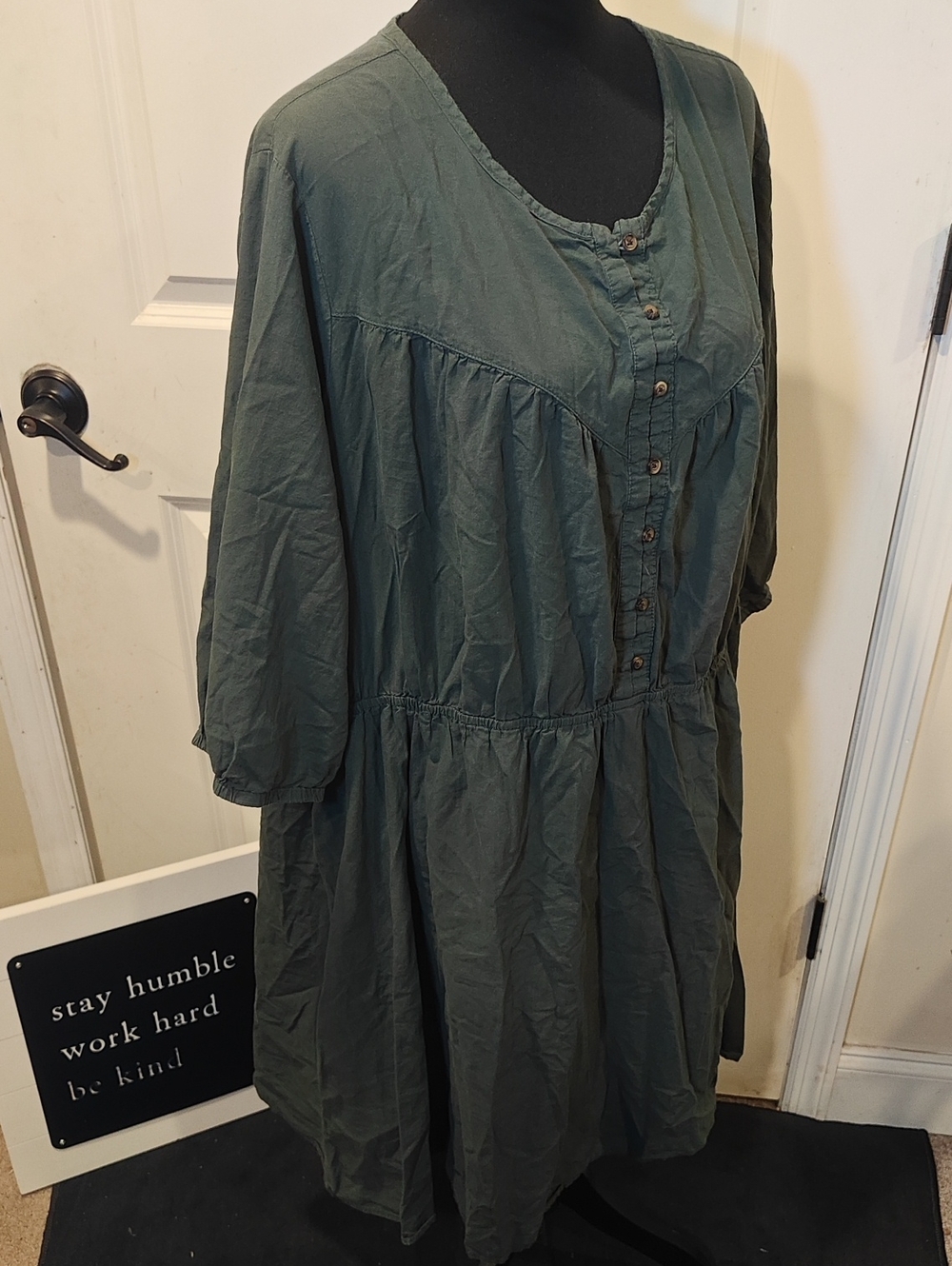 Olive Green Button-Front Midi Dress